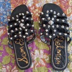 Sam Edelman Black Studded Floral Strap Slide Sandals